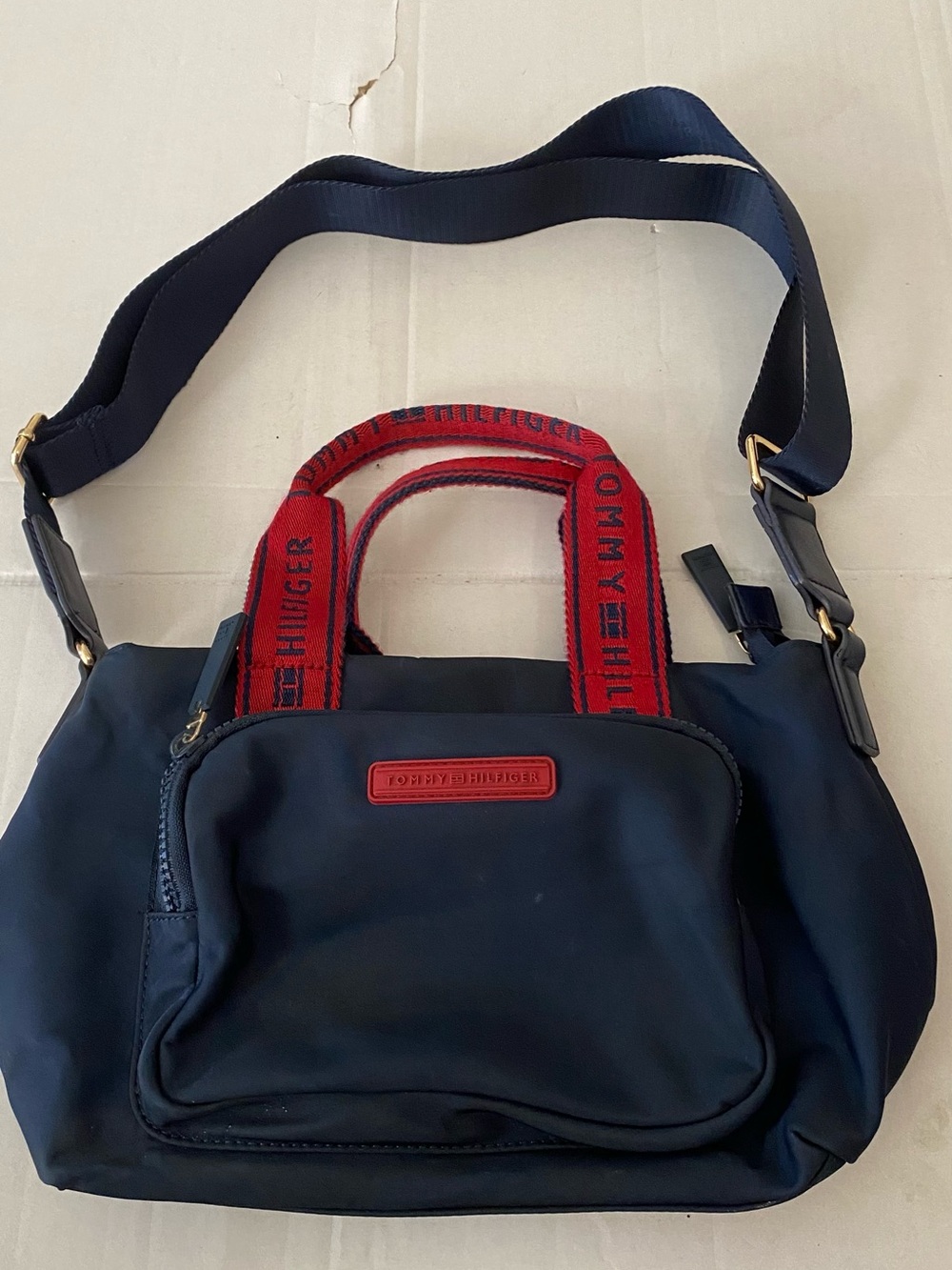Tommy Hilfiger Navy and Red Logo Strap Messenger Bag